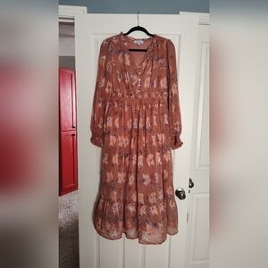 Piper & Scoot Floral Long Sleeve Midi Dress